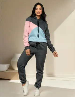 Conjunto Moletom Feminino Agasalho Inverno Combinado P ao GG